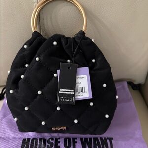 House of Want Black Quilted Mini Bag with Gold Handle